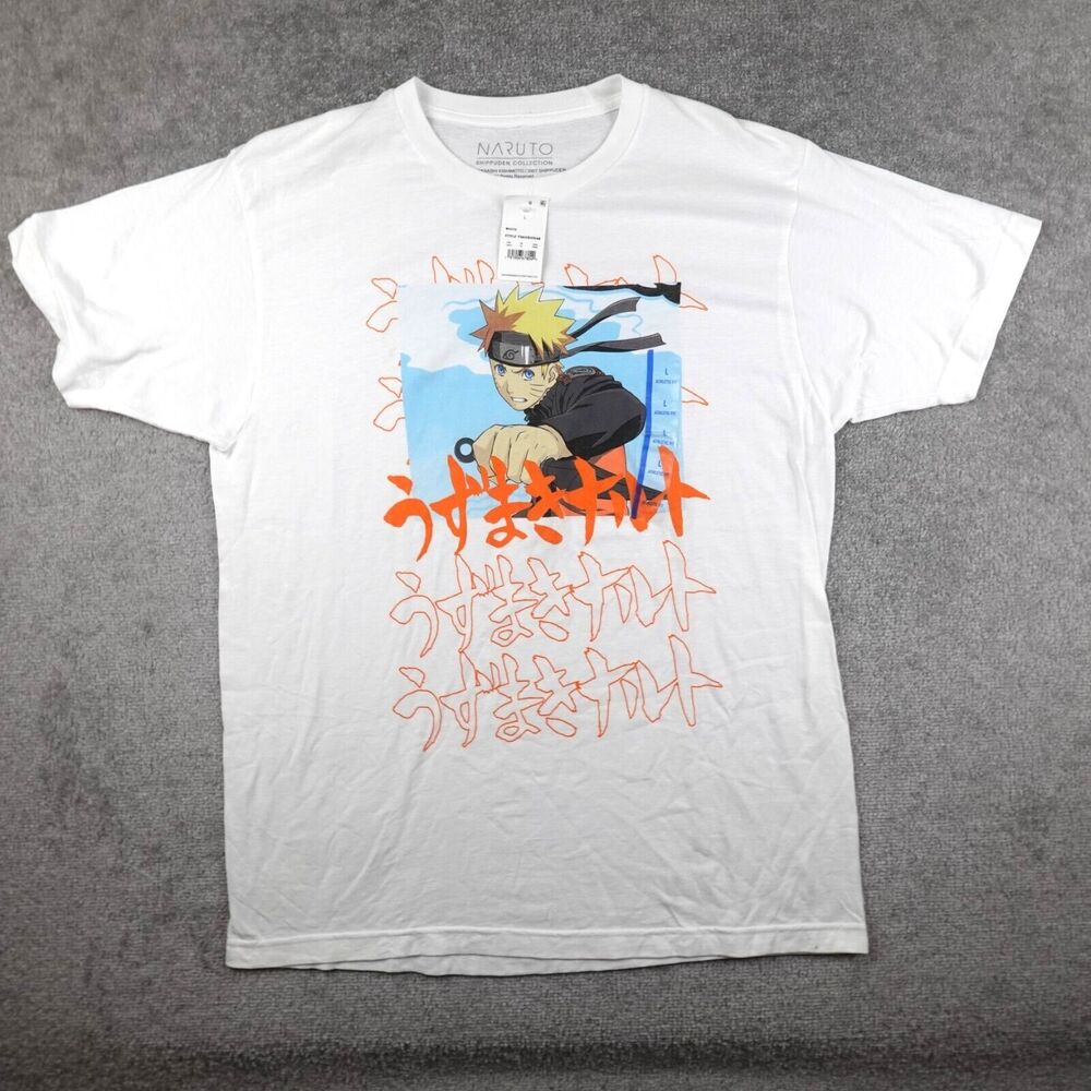 Naruto Shirt Men's L White Shippuden Collection Anime Ninja Graphic Tee NWT